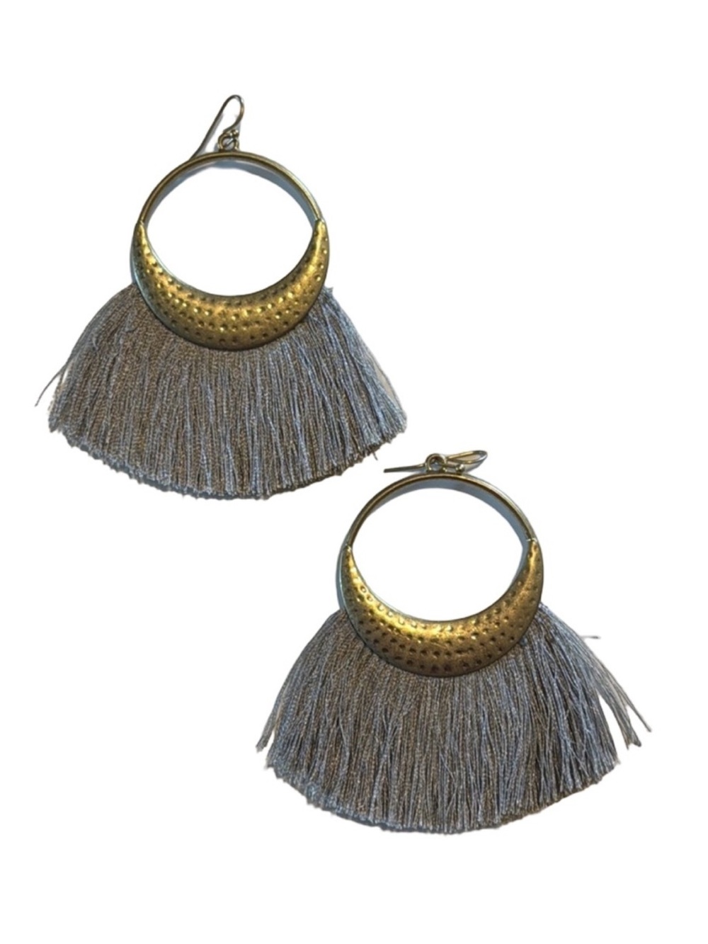 Plunder Design Gray Fringe Fan Tassel Dangle Earrings